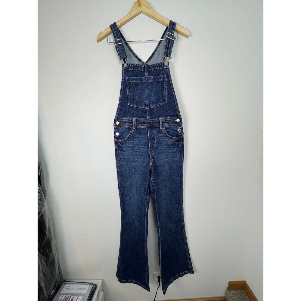H&M & Denim Bib Overalls Womens Small Flared Leg Dark Wash Classic Y2K Country